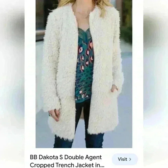 BB Dakota Faux Fur 70s Style Teddy Style Double Agent Cropped Trench, Large - Picture 1 of 5